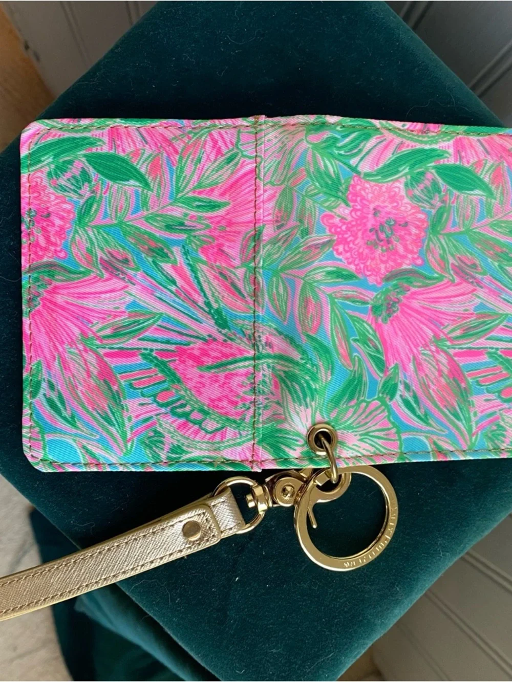 Lilly Pulitzer Pink & Green Floral Card Holder with Gold Strap
